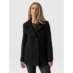 Herman Kay Black Wool Blend Double-Breasted Peacoat - Size 14‎